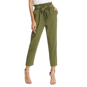 Cropped Paper Bag Waist Pants with Pockets